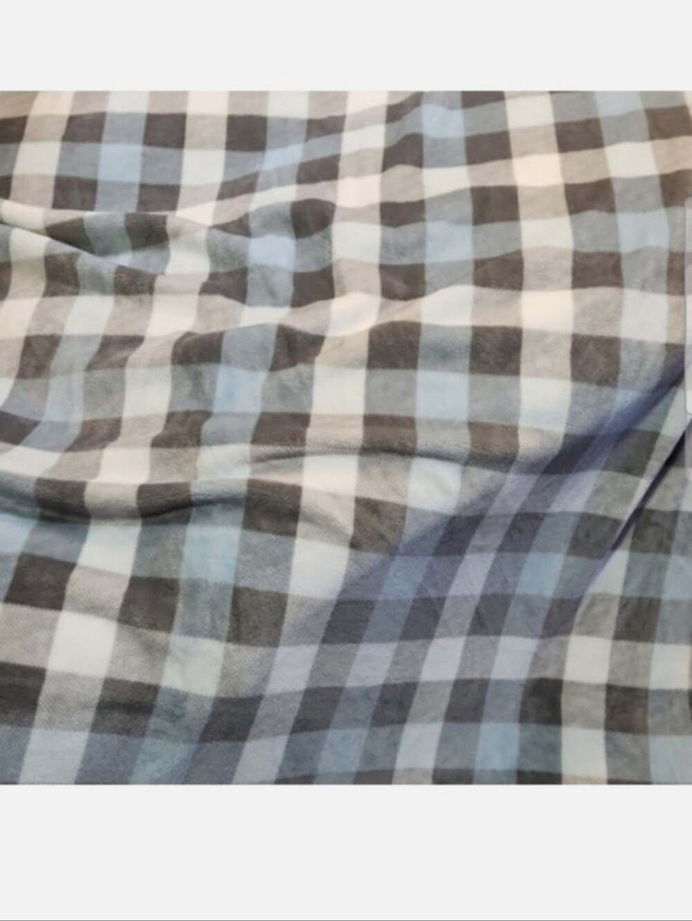 HUGE Berkshire Blue Gray White Gingham Check Buffalo Plaid Blanket